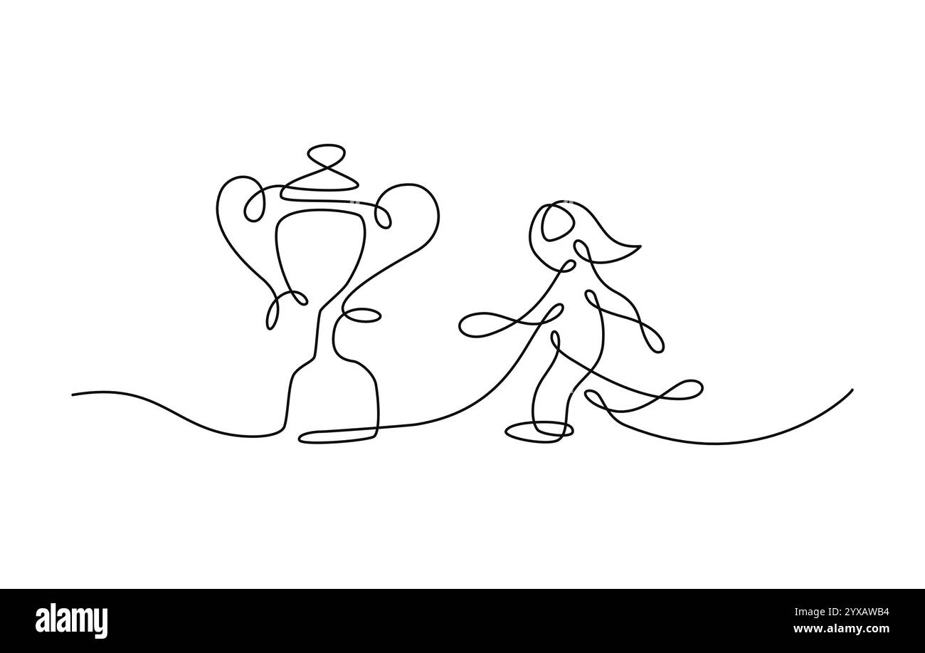 Trophée femme un dessin à une ligne Illustration de Vecteur