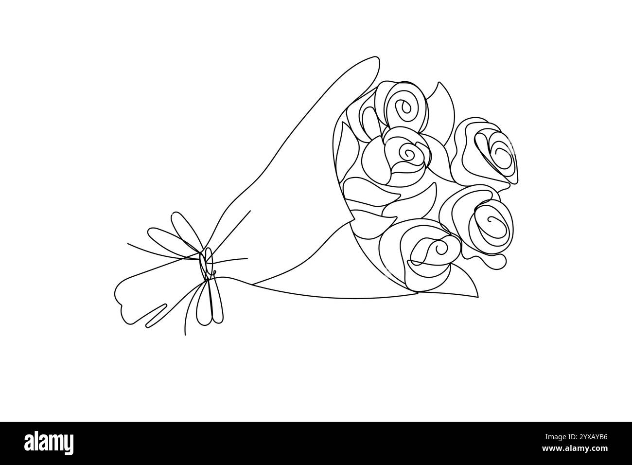 Bouquet de roses. Une ligne noire pleine . pour la conception de cartes de vœux Illustration de Vecteur