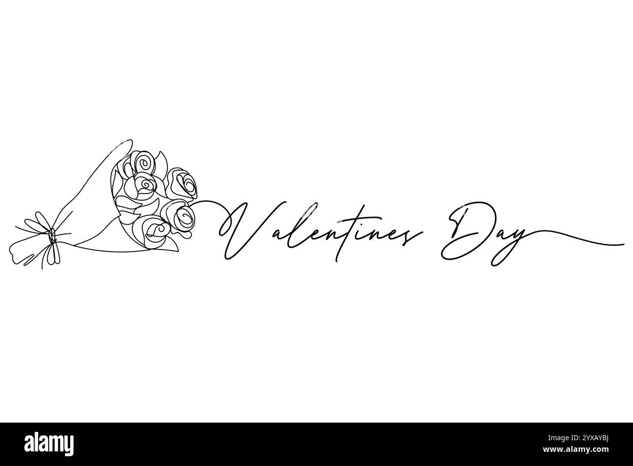 Saint Valentin, bouquet de roses. Une ligne continue et du texte. pour la conception de cartes de vœux Illustration de Vecteur