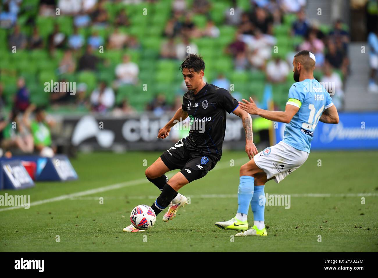 MELBOURNE, AUSTRALIE. 15 décembre 2024. Sur la photo : Logan Rogerson d'Auckland lors du match de la ronde 8 de l'ISUZU A League Melbourne City vs Auckland à AAMI Park, Melbourne, Australie. Crédit : Karl Phillipson / Alamy Live News Banque D'Images