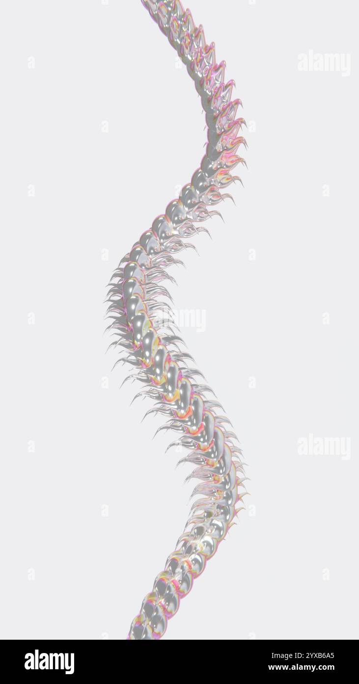 Abstrait 3D vertical tendance pastel irisé illuminé tourbillon serpent forme peau de dragon reptile échelles chromées dégradé métallique téléphone de médias sociaux Banque D'Images