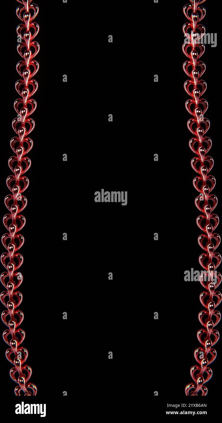 Abstrait 3D verical Backgrounds Heart Chain couleur rouge vif poli chrome métallique Valentine amour événement festive carte de voeux anniversaire vierge Banque D'Images
