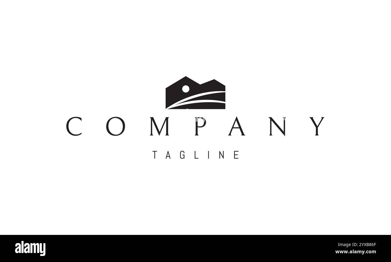 Logo vectoriel avec une image abstraite des champs sur la toile de fond d'une ferme. Illustration de Vecteur