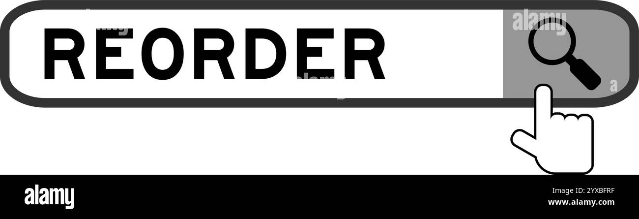 Bannière de recherche dans le mot réorganiser avec l'icône de loupe de main sur fond blanc Illustration de Vecteur