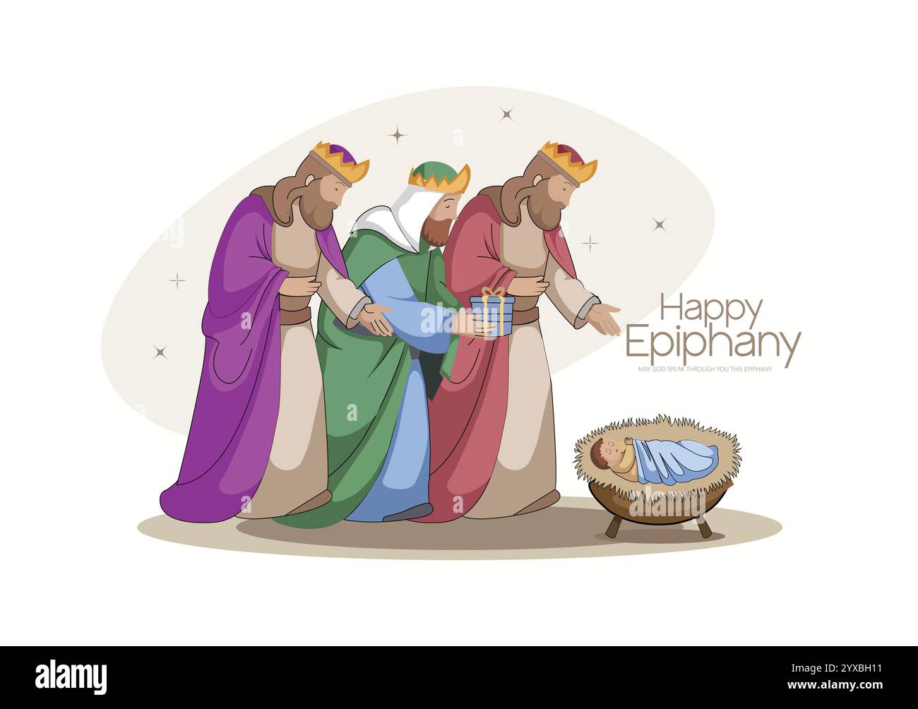 Illustration vectorielle de la scène de l'Épiphanie avec les trois Sages et Jésus. Illustration de Vecteur