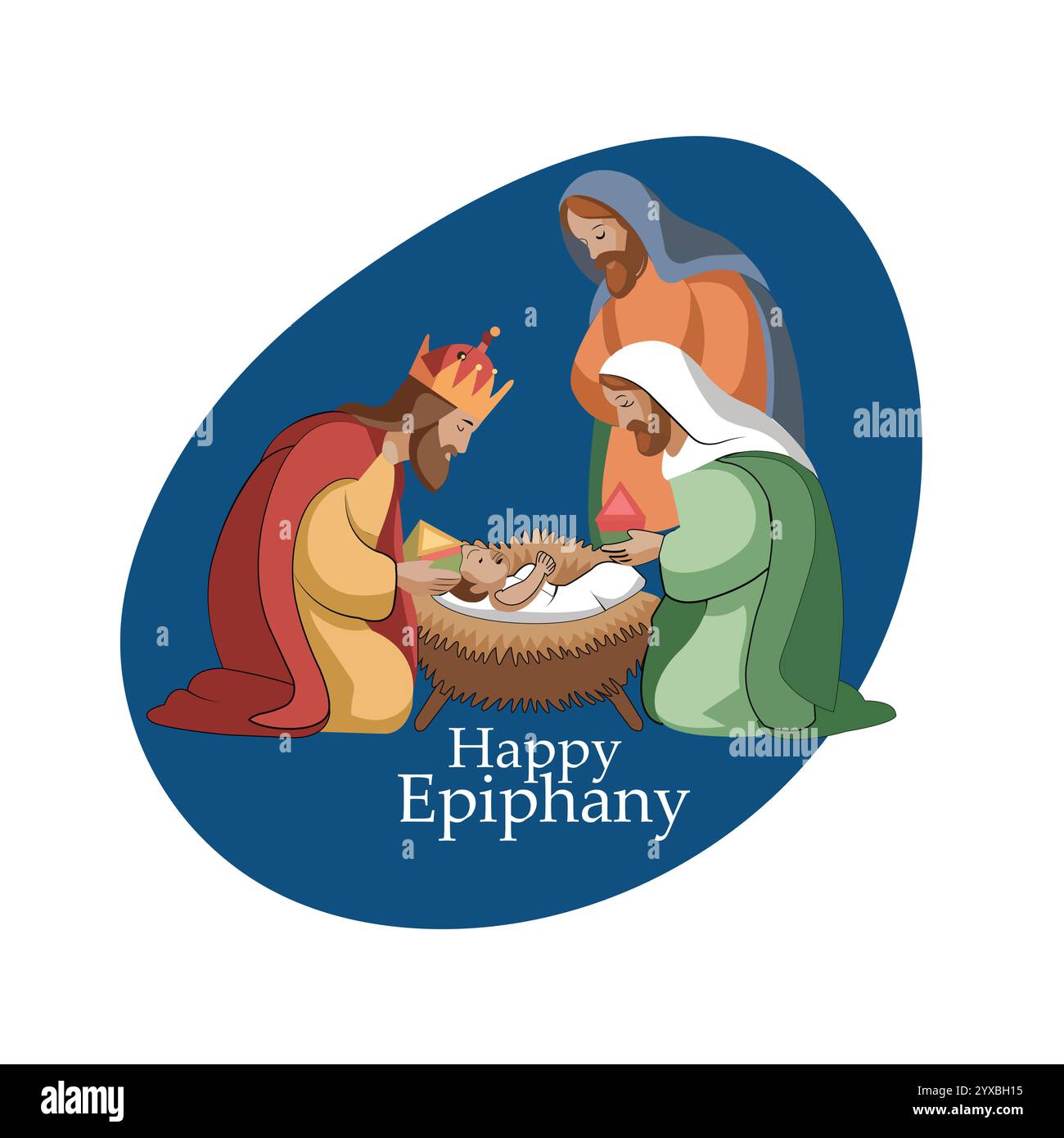 Illustration vectorielle de la scène de l'Épiphanie avec les trois Sages et Jésus. Illustration de Vecteur