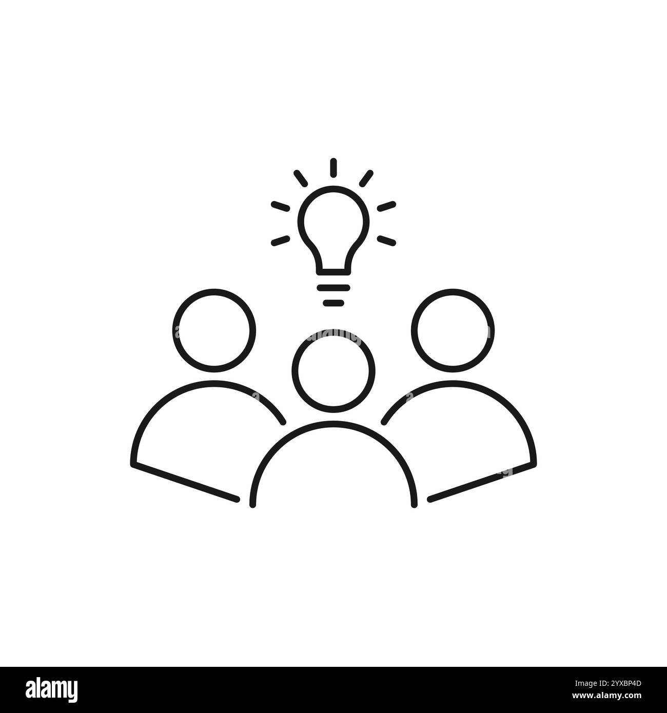 icône insight en ligne fine avec groupe de personnes et ampoule noire. outline flat trend logo moderne graphique coup art design isolé sur blanc. Illustration de Vecteur