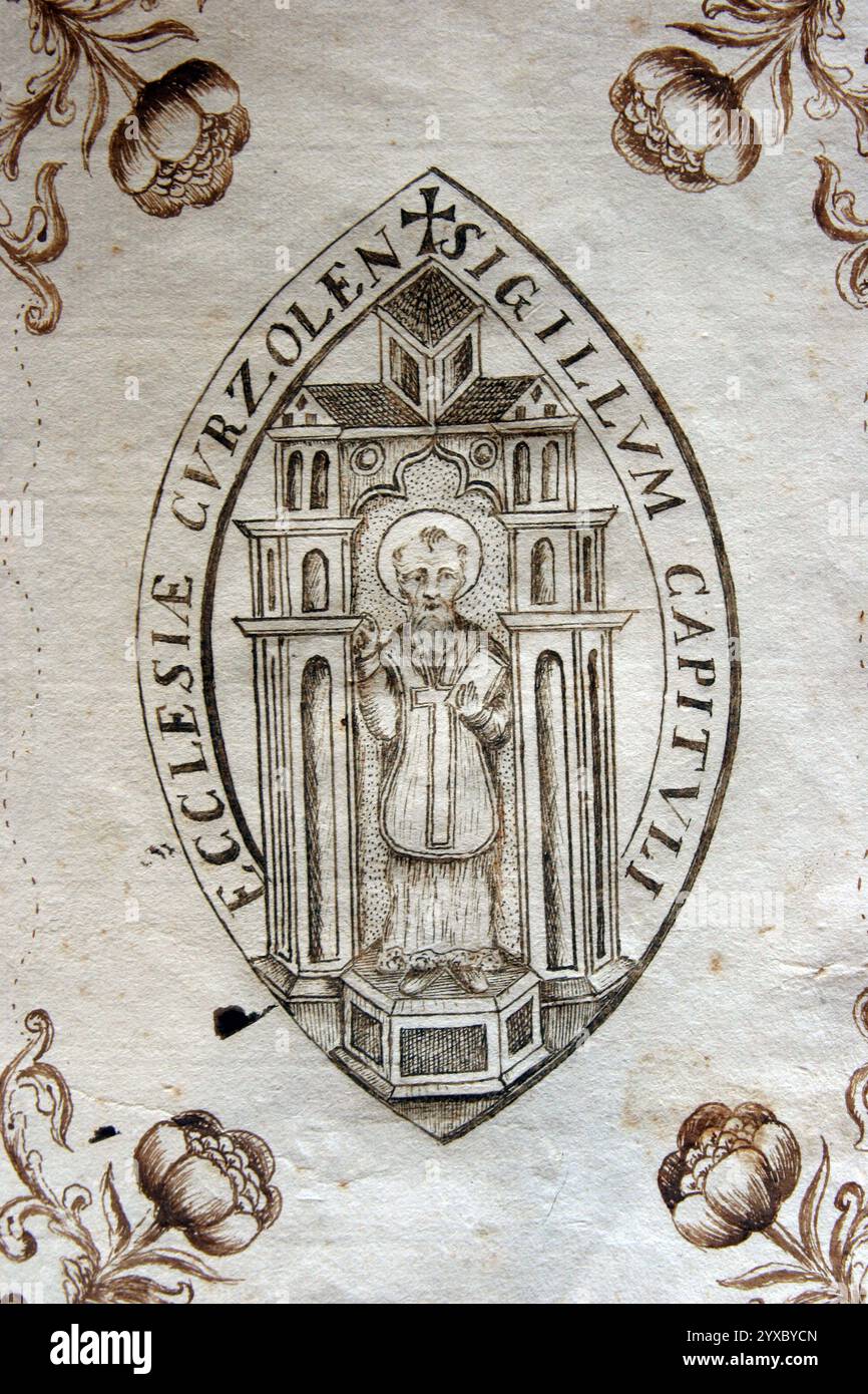 Empreinte sceau du Chapitre de Korcula, trésor des Abbés dans l'église Saint Marc à Korcula, île de Korcula, Croatie Banque D'Images