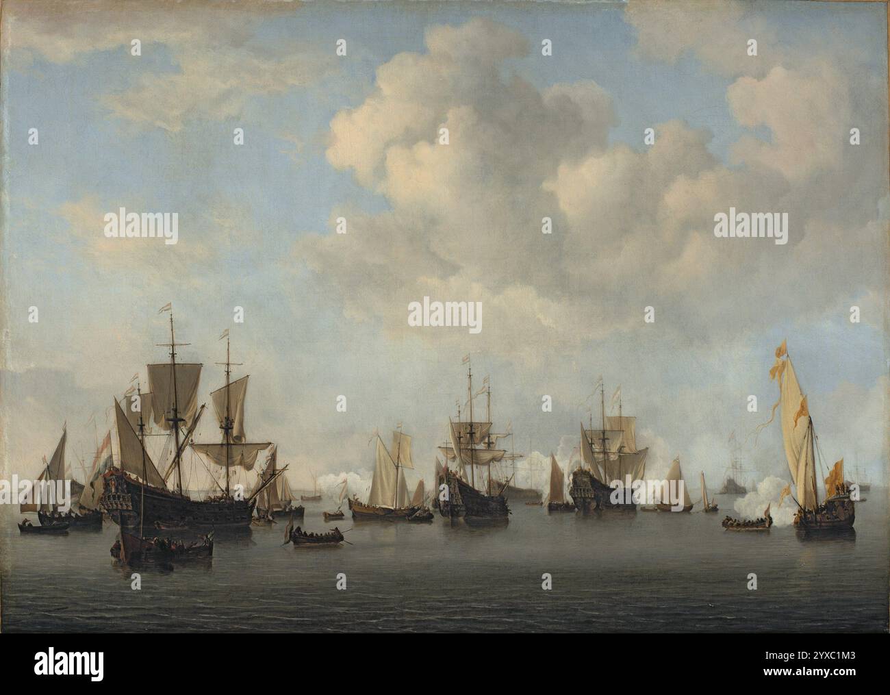 Titre : la flotte néerlandaise sur les routes de Goeree artiste : Willem van de Velde II année : CA. 1672 - 1673 médium : huile sur toile dimensions : 69,5 x 97,8 cm emplacement : Museo Nacional Thyssen-Bornemisza, Madrid Banque D'Images