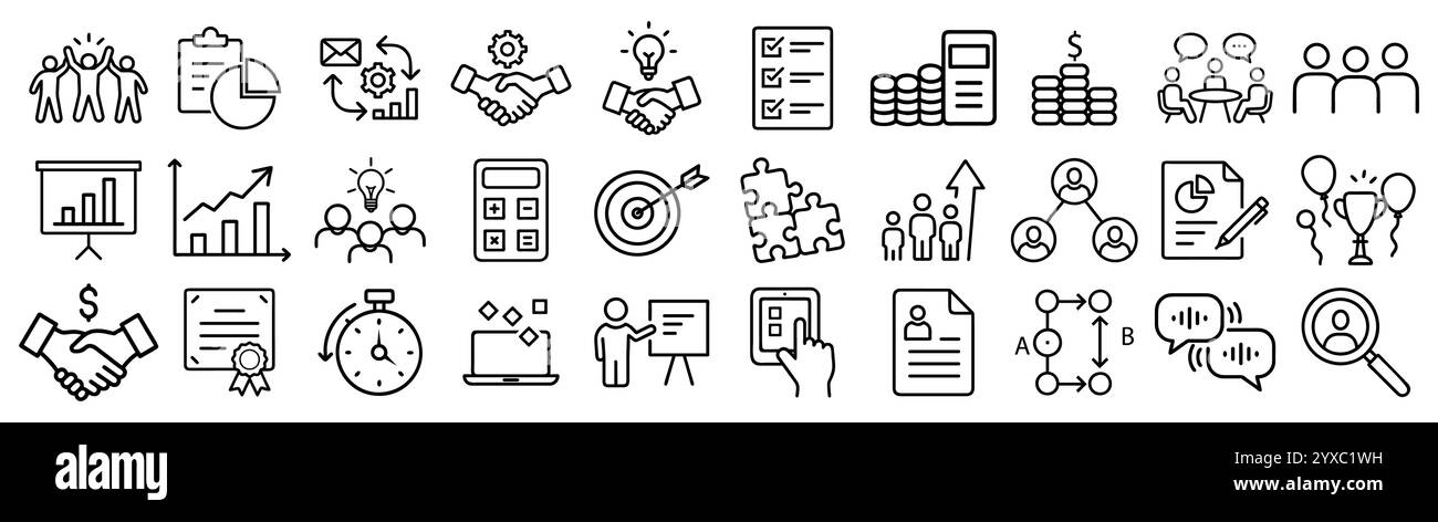 Ensemble d'atelier d'icônes Web dans le style de ligne. Icônes d'atelier d'affaires pour le Web et l'application mobile. Contenant le team building, le travail d'équipe, le coaching, la réunion, les managés Illustration de Vecteur
