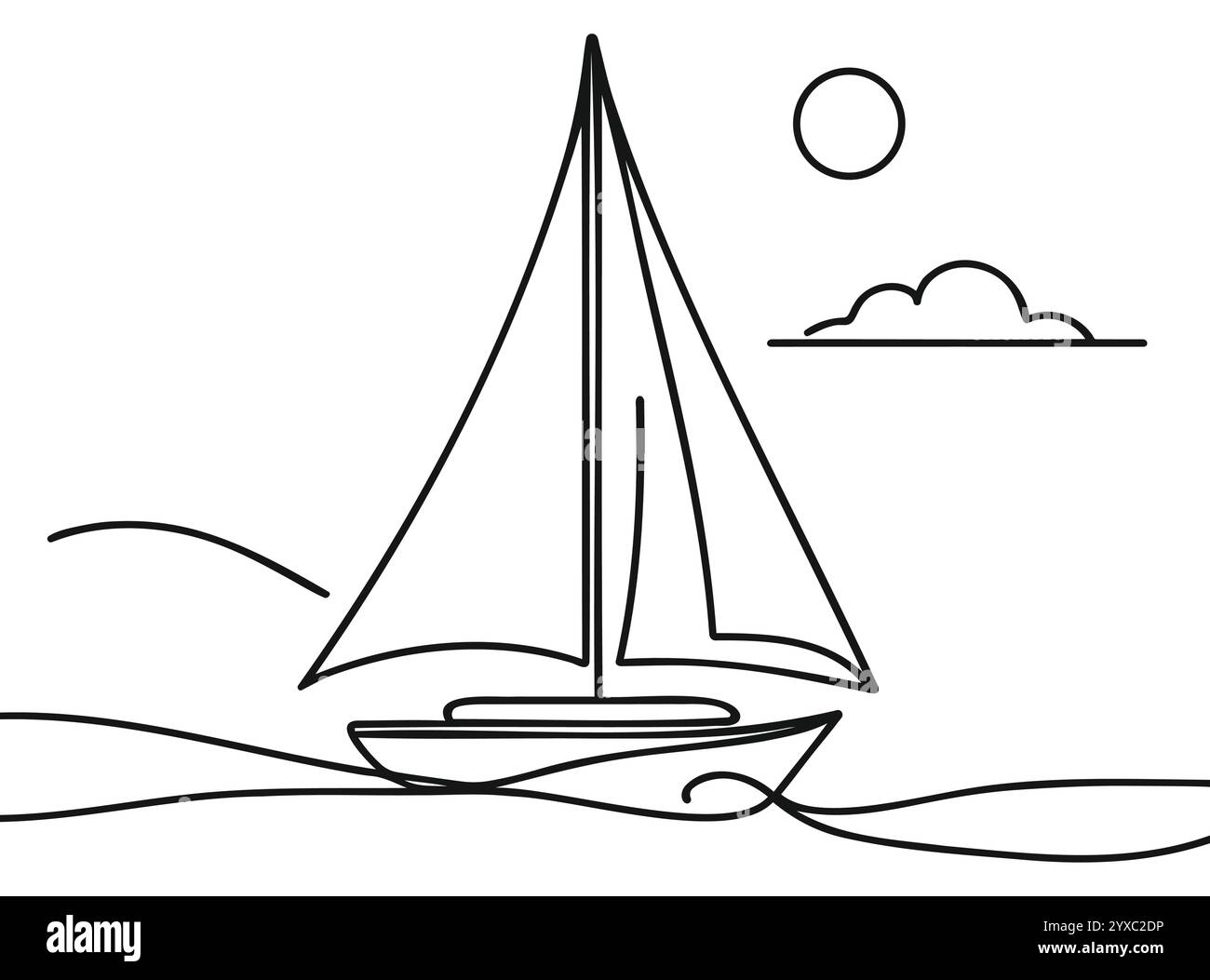 Voilier de mer continu d'une ligne dessin d'art vectoriel et illustration. Illustration de Vecteur