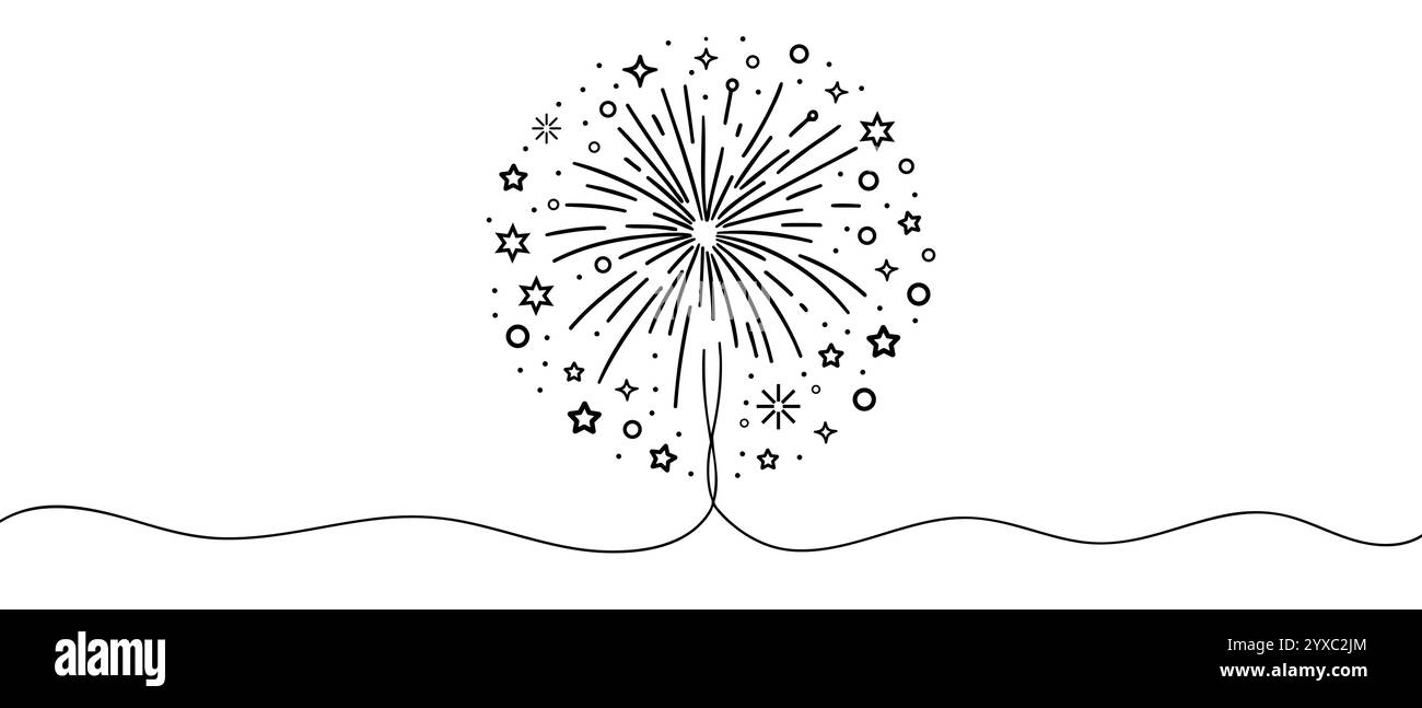 Illustration vectorielle de contour de Sparklers. Lumières festives du Bengale. Dessin continu d'un feu d'artifice explosé à une ligne Illustration de Vecteur