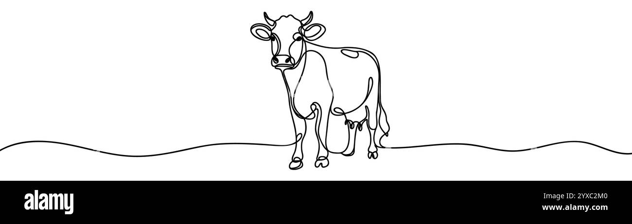 Dessin continu d'une ligne de vache laitière. Bovins. Industrie laitière. Lait. Vue latérale d'une vache. Une ligne continue isolée illustration minimale Illustration de Vecteur