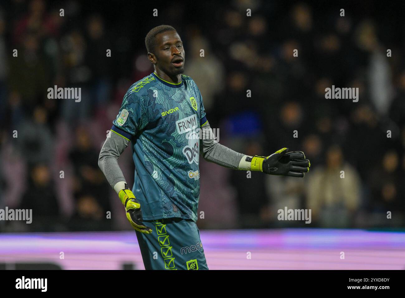 Salerne, Italie. 15 décembre 2024. Demba Thiam de la SS Juve Stabia fait des gestes lors du match de Serie B entre l'US Salernitana et la SS Juve Stabia au Stadio Arechi, Salerne, Italie, le 15 décembre 2024. Crédit : Nicola Ianuale/Alamy Live News Banque D'Images