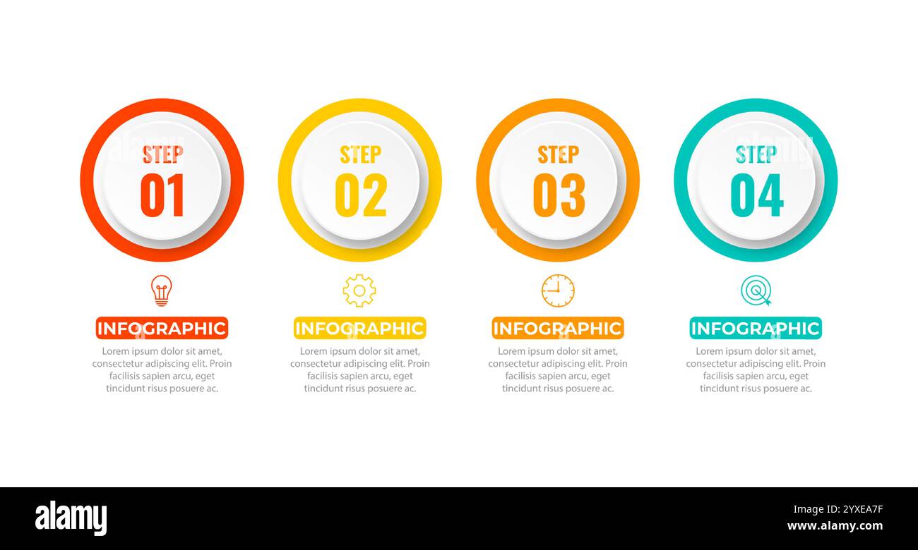 Modèle d'infographie moderne. Conception créative d'éléments de cercle avec des icônes de marketing. Concept d'entreprise avec 4 options, étapes, sections. Illustration de Vecteur