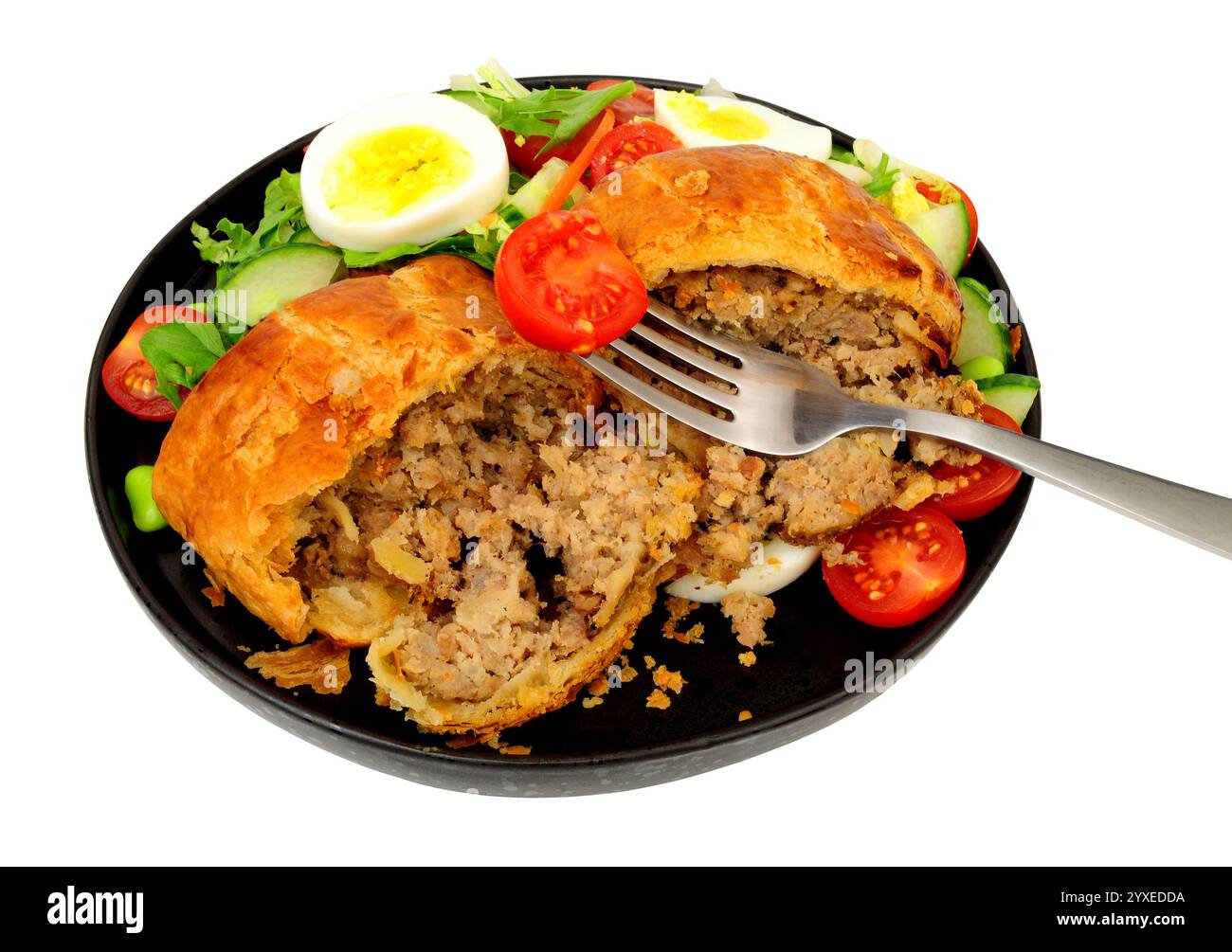 Porc tout beurre feuilleté pain repas de saucisse avec salade d'œufs frais Banque D'Images