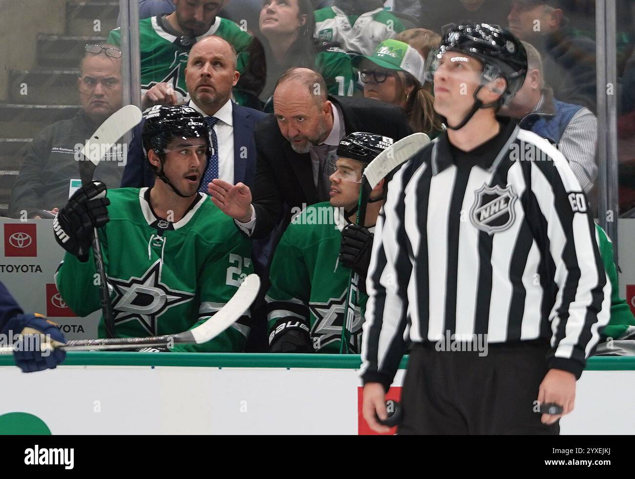 Dallas, États-Unis. 14 décembre 2024. L'entraîneur-chef Peter DeBoer des Stars de Dallas lors du match contre Louis Blues lors de la saison régulière de la Ligue nationale de hockey au American Airlines Center. Score final OT Dallas Stars 2- 1 qualifié Louis Blues. Le 14 décembre 2024 à Dallas, Texas, États-Unis. (Photo de Javier Vicencio/Eyepix Group/SIPA USA) crédit : SIPA USA/Alamy Live News Banque D'Images