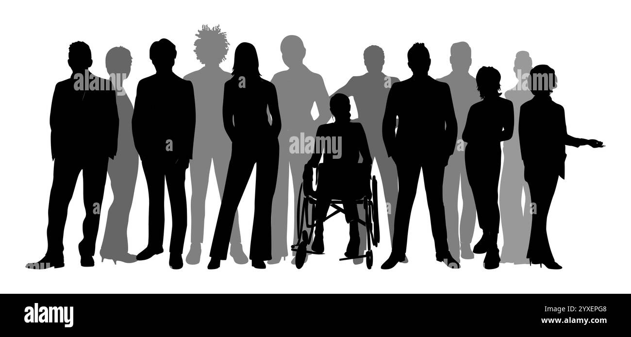Silhouettes d'homme d'affaires, de femmes, d'équipe debout Illustration de Vecteur