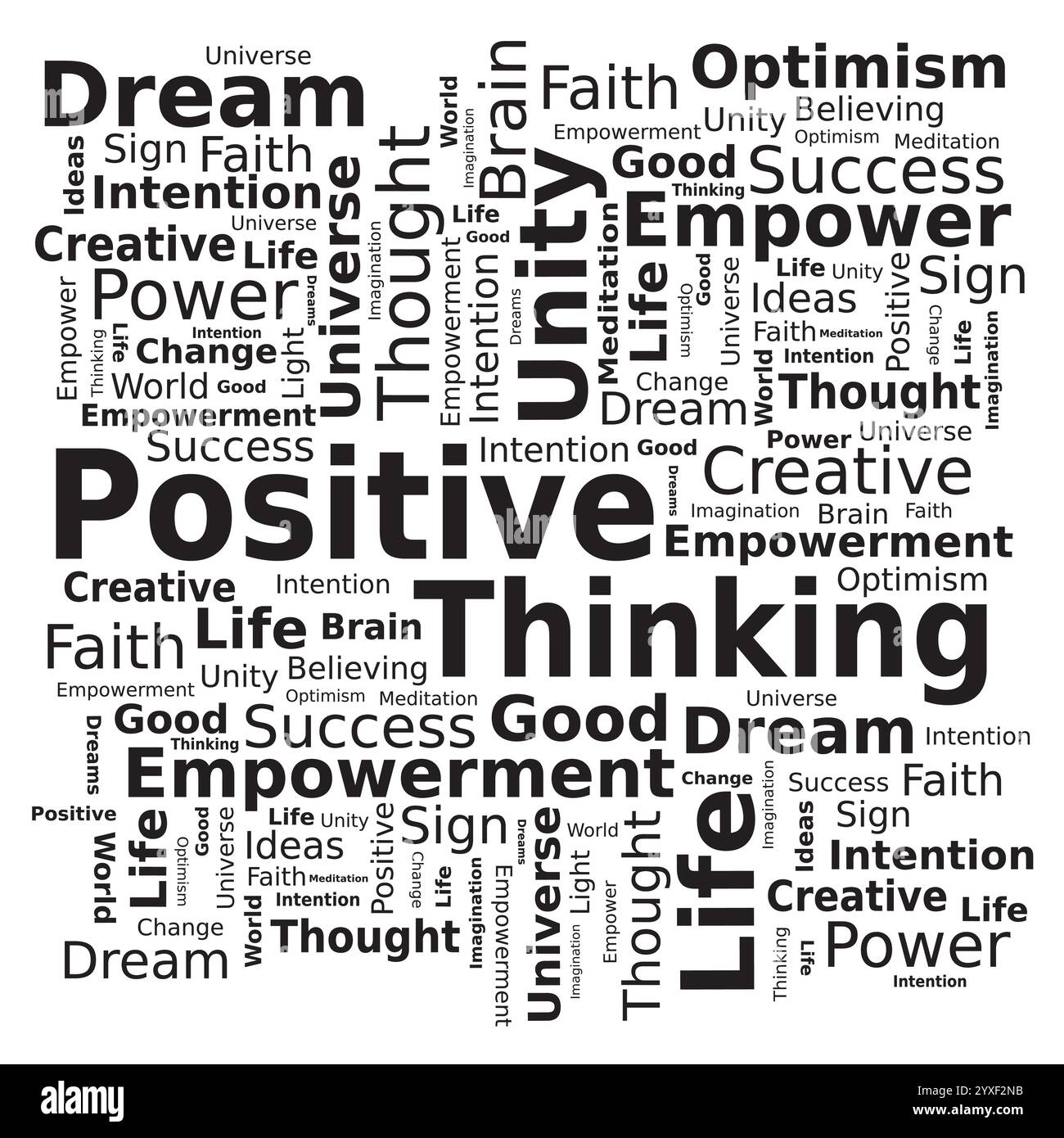 Word Cloud Tag - pensée positive dans les couleurs noir et blanc Illustration de Vecteur