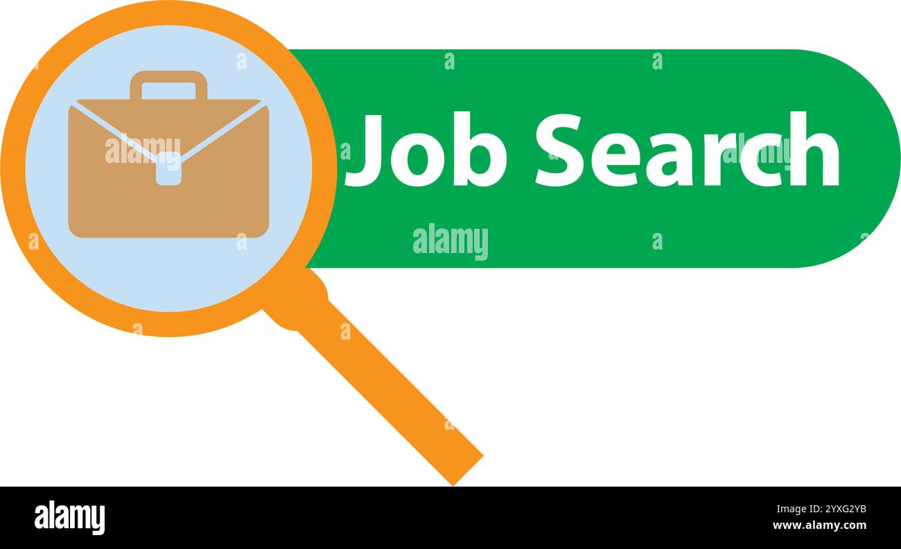bouton vert de recherche d'emploi simple. dessin animé logotype d'embauche minimal logo de couleur graphique conception isolé sur blanc. concept de trouver cv numérique ou cv Illustration de Vecteur