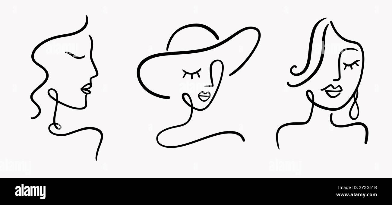 Abstrait une ligne dessinant femme visage portrait logo Illustration de Vecteur