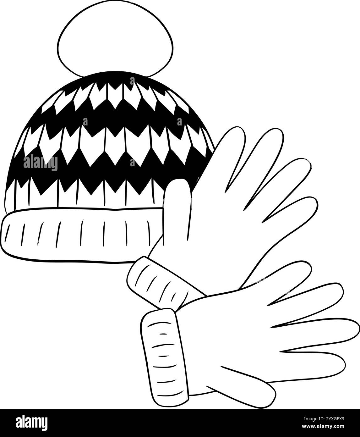 une paire de gants d'hiver avec composition de ligne graphique de chapeau. Illustration vectorielle adaptée aux conceptions d'affiches, cartes, animations, logos, bannières, gant i. Illustration de Vecteur