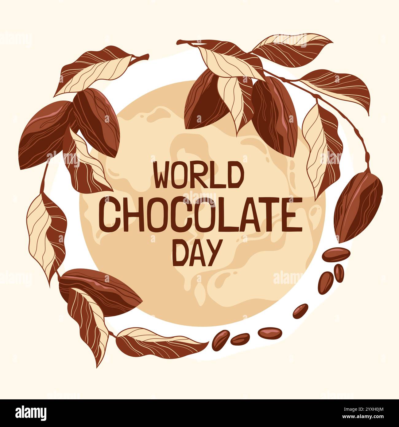 Célébrez la journée mondiale du chocolat avec le cacaoyer et le globe Illustration de Vecteur