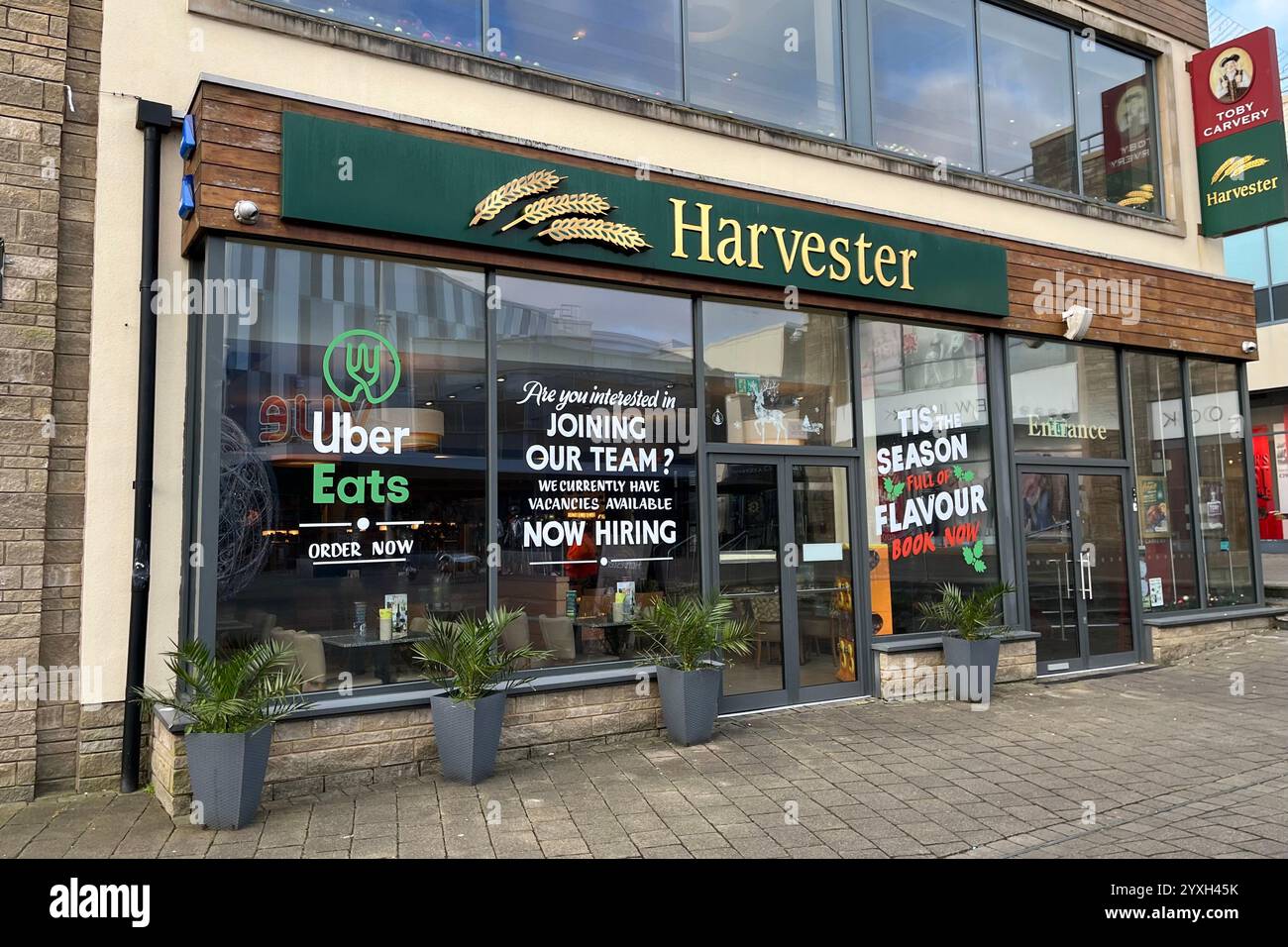 Restaurants Harvester et Toby Carvery sur Saint Catherine's Walk. Carmarthen, pays de Galles, Royaume-Uni. 11 décembre 2024. - Image de stock capturée avec un smartphone