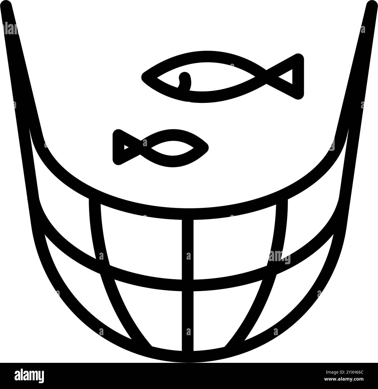 Icône de ligne de filet de poisson. Équipement de pêche spécial. Concours de pêche. Pêcheur attrape du poisson. Dessin vectoriel isolé. Illustration de Vecteur