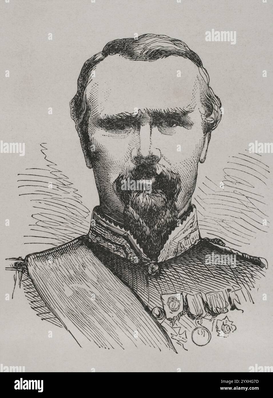 Pierre-Louis Charles de Failly (1810-1892) Général français. Portrait. Gravure. Historia de la Guerra de Francia y Prusia (histoire de la guerre entre la France et la Prusse). Volume I. publié à Barcelone, 1870. Banque D'Images
