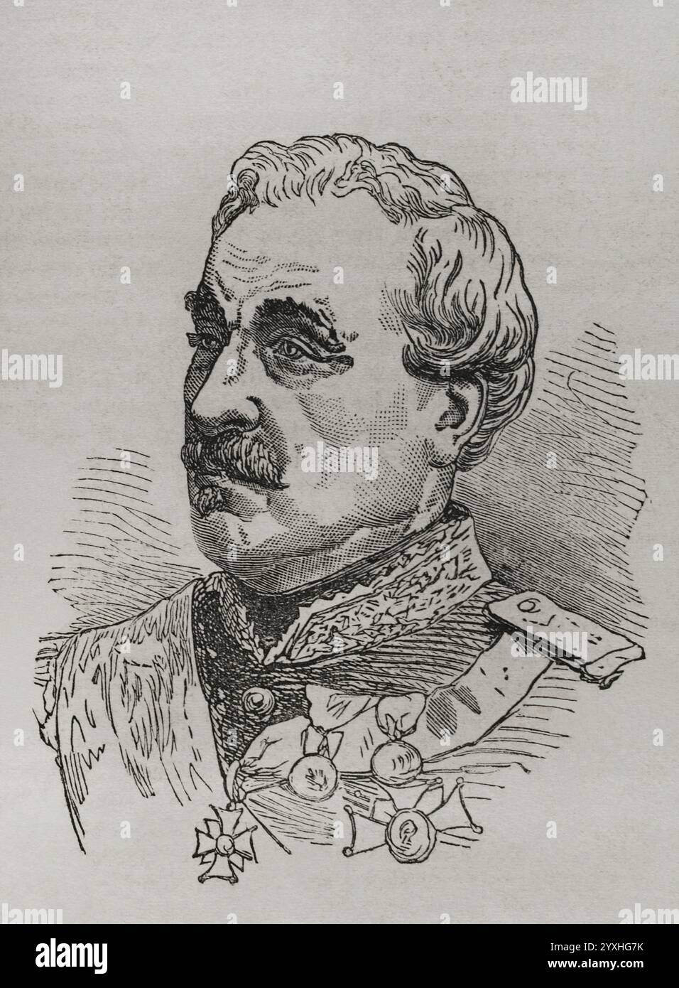 Charles cousin-Montauban (1796-1878), 1er comte de Palikao. Général et homme d'État français. Portrait. Gravure. Historia de la Guerra de Francia y Prusia (histoire de la guerre entre la France et la Prusse). Volume I. publié à Barcelone, 1870. Banque D'Images