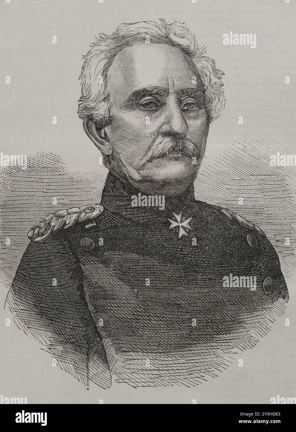 Karl Friedrich von Steinmetz (1796-1877) Prusse Generalfeldmarschall (maréchal général). Portrait. Gravure. Historia de la Guerra de Francia y Prusia (histoire de la guerre entre la France et la Prusse). Volume I. publié à Barcelone, 1870. Banque D'Images