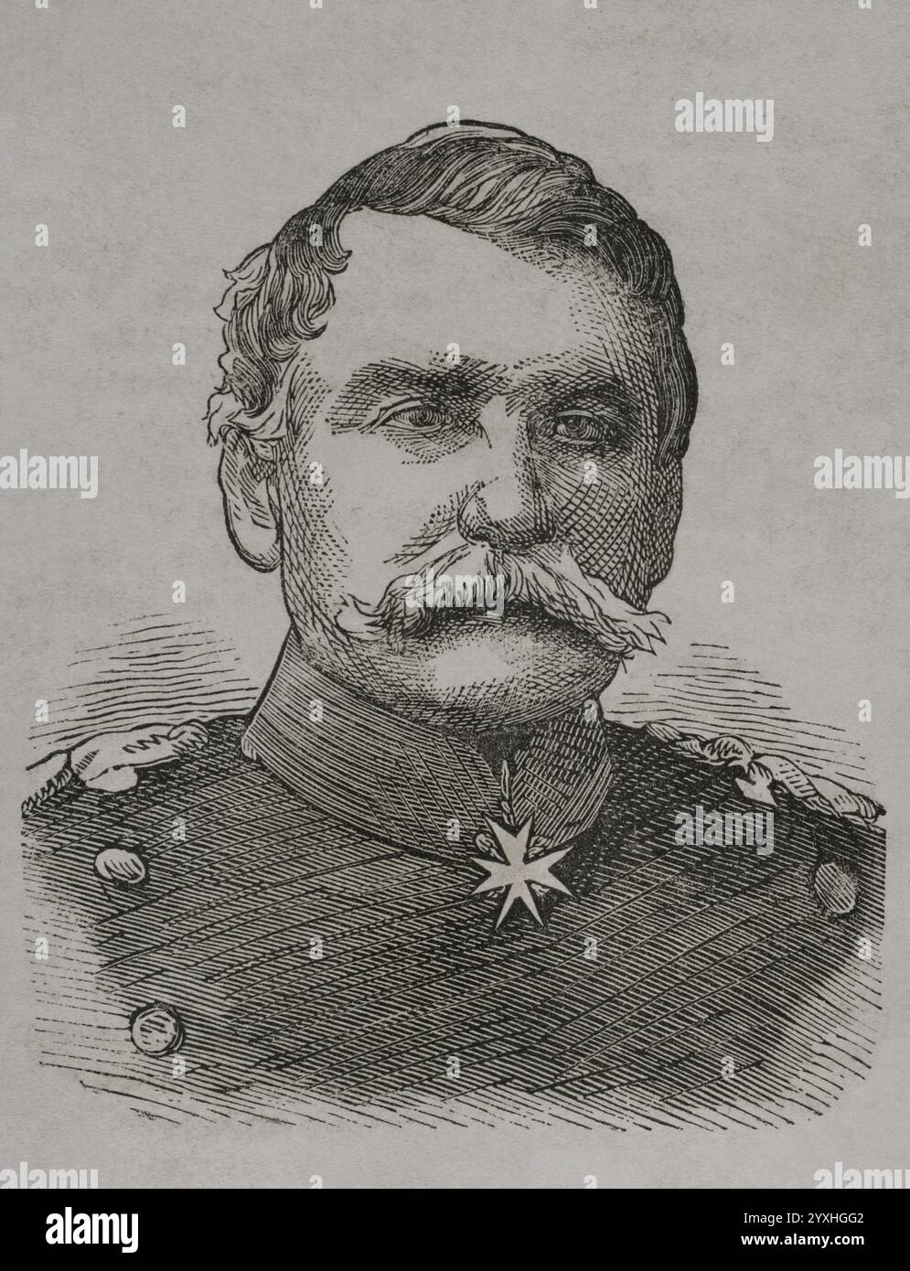Gustav von Alvensleben (1803-1881) Général prussien. Portrait. Gravure. Historia de la Guerra de Francia y Prusia (histoire de la guerre entre la France et la Prusse). Volume I. publié à Barcelone, 1870. Banque D'Images