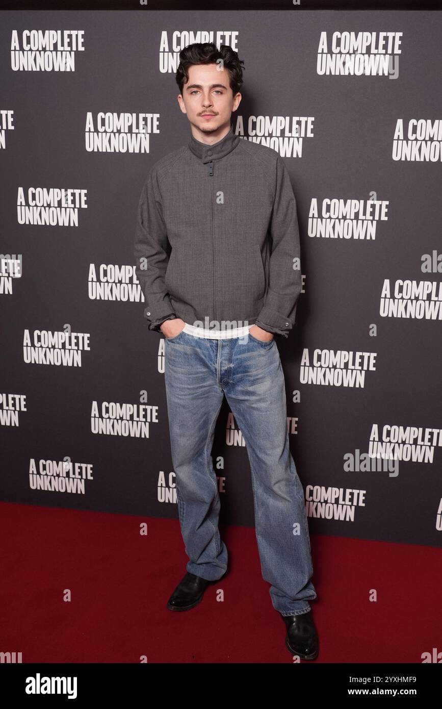 Timothee Chalamet assiste à un photocall for A Complete Unknown, au Curzon Mayfair à Londres. Date de la photo : lundi 16 décembre 2024. Banque D'Images