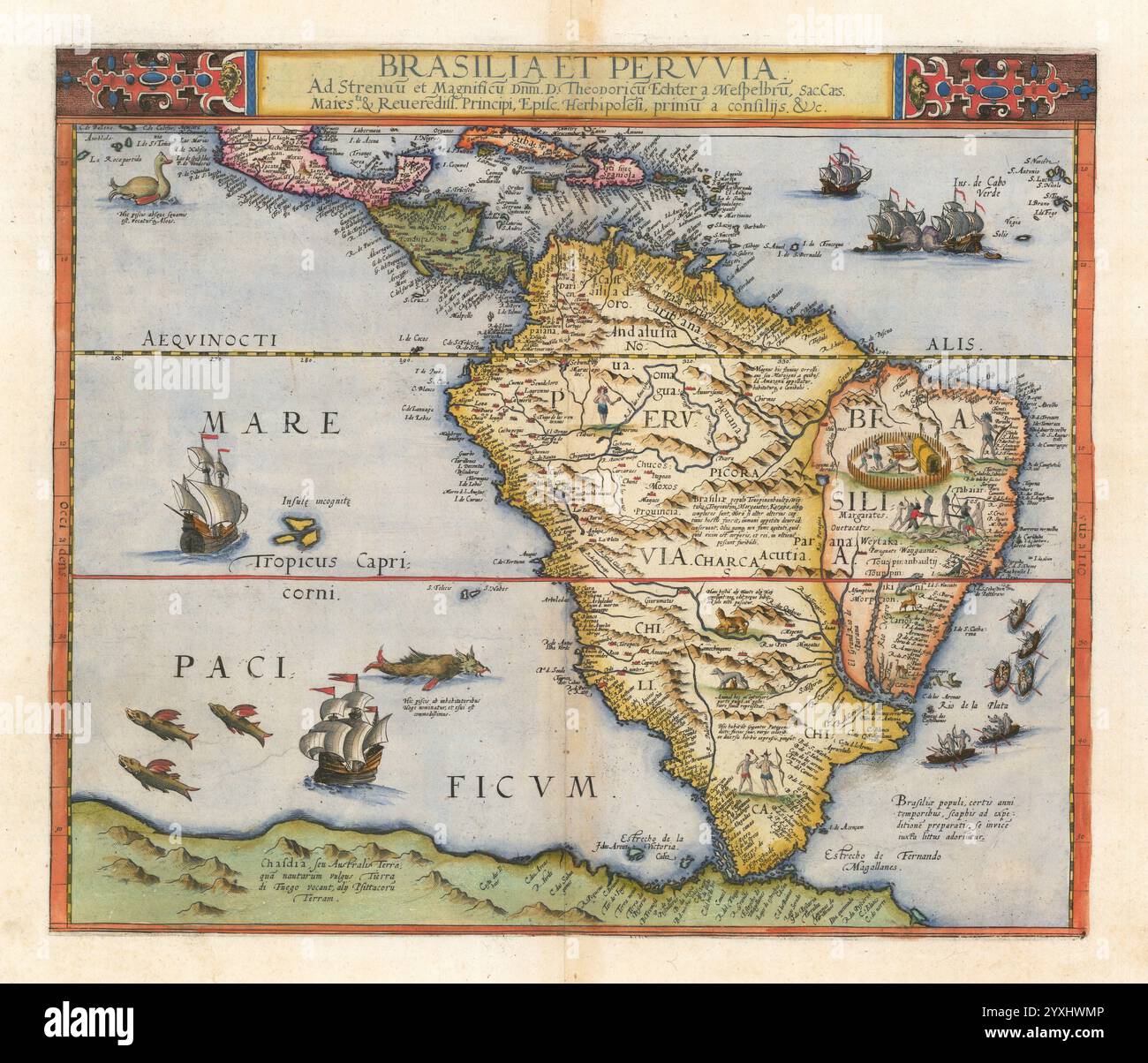 Carte de Gérard de Jode de l'Amérique du Sud, 1593. Banque D'Images