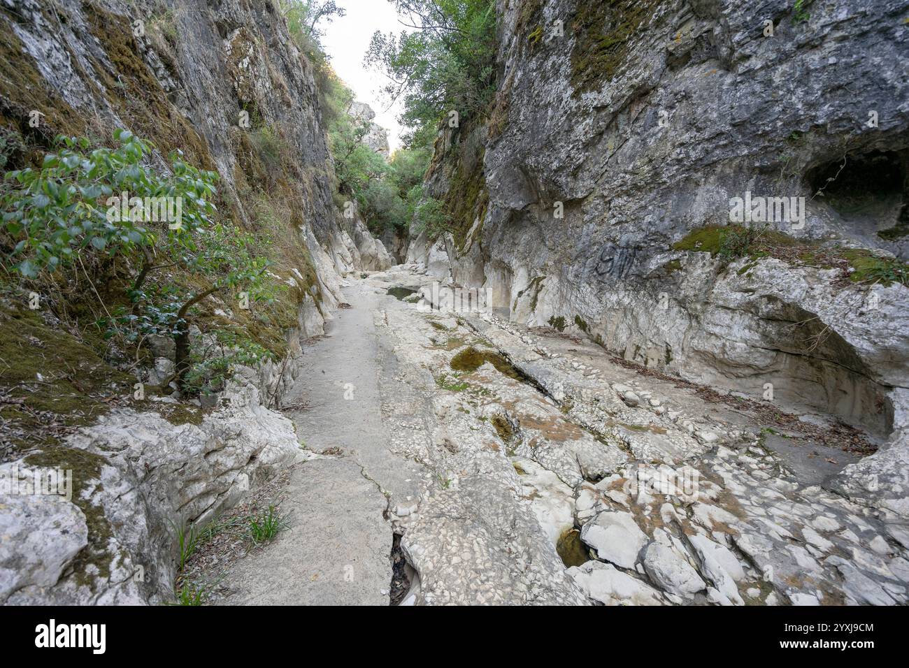 Formations rocheuses caverneuses en forme de gorge appartenant à la source de la rivière Alviela Banque D'Images