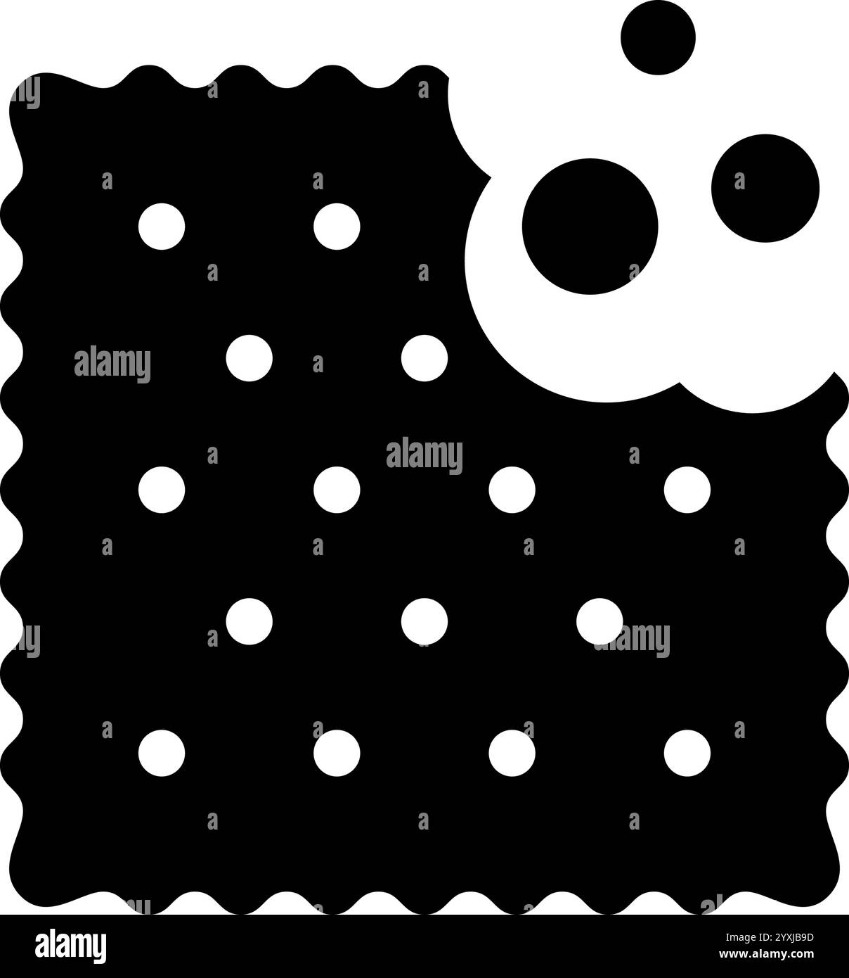 Silhouette de cracker mordu avec des miettes. Biscuit sucré ou salé de forme carrée. Snack croquant isolé sur fond blanc. Illustration graphique vectorielle. Illustration de Vecteur