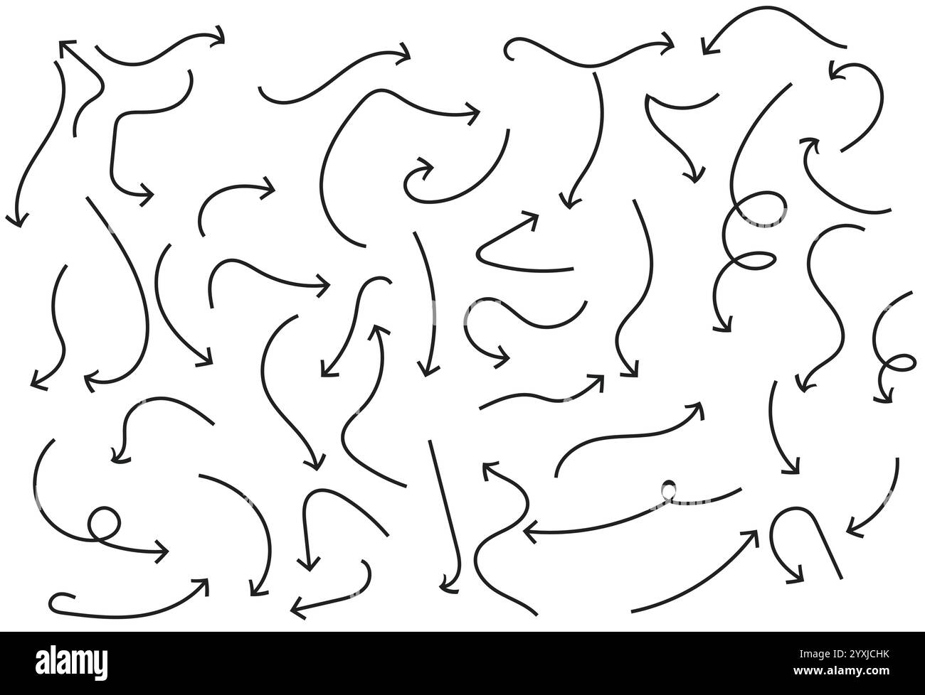 Icône de collection de flèche, ensemble de flèche dessinée à la main, conception de flèches dessinées à la main, collection de lignes de flèches simples Illustration de Vecteur