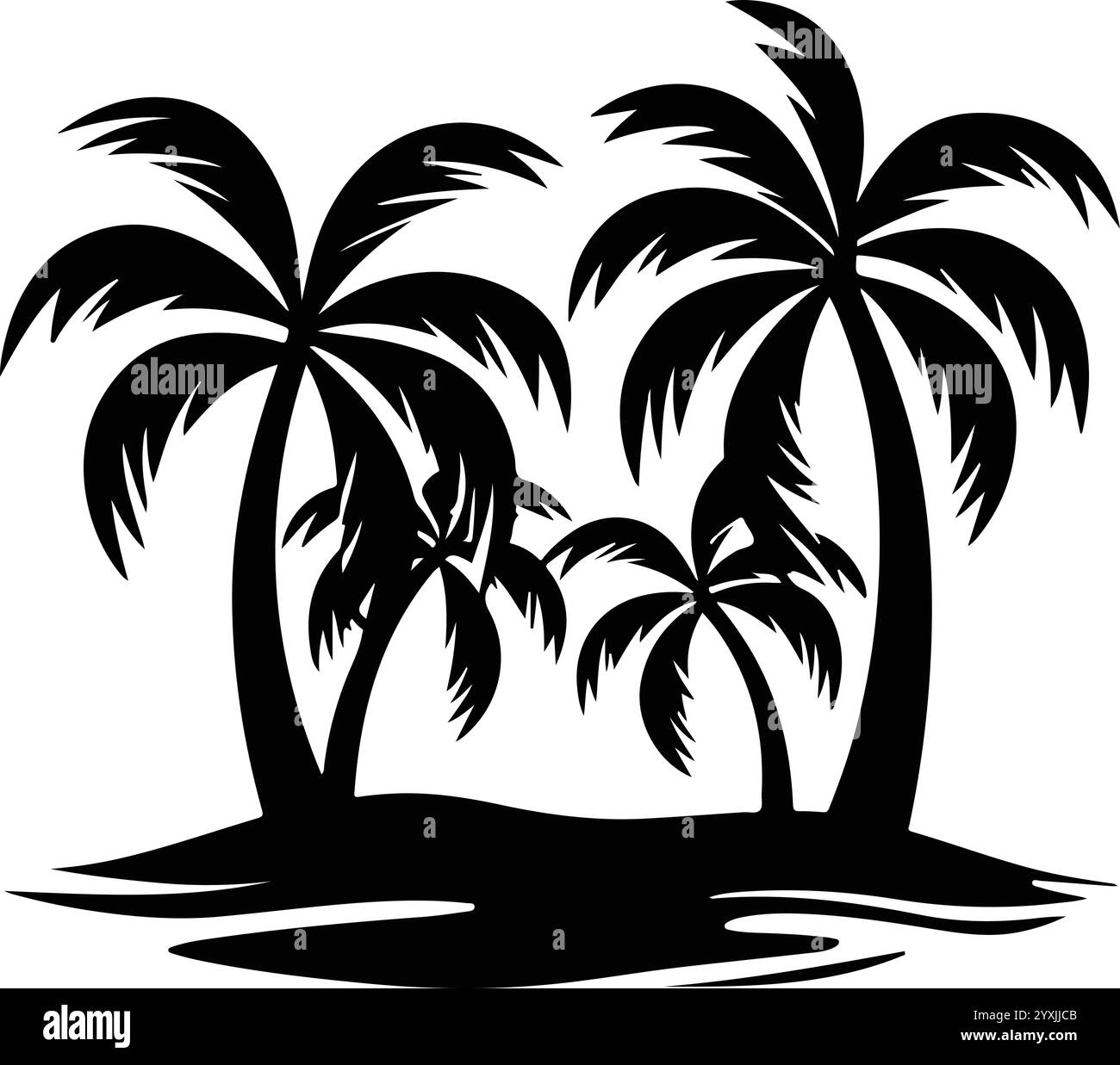 Palmiers tropicaux silhouettés sur une île Illustration de Vecteur