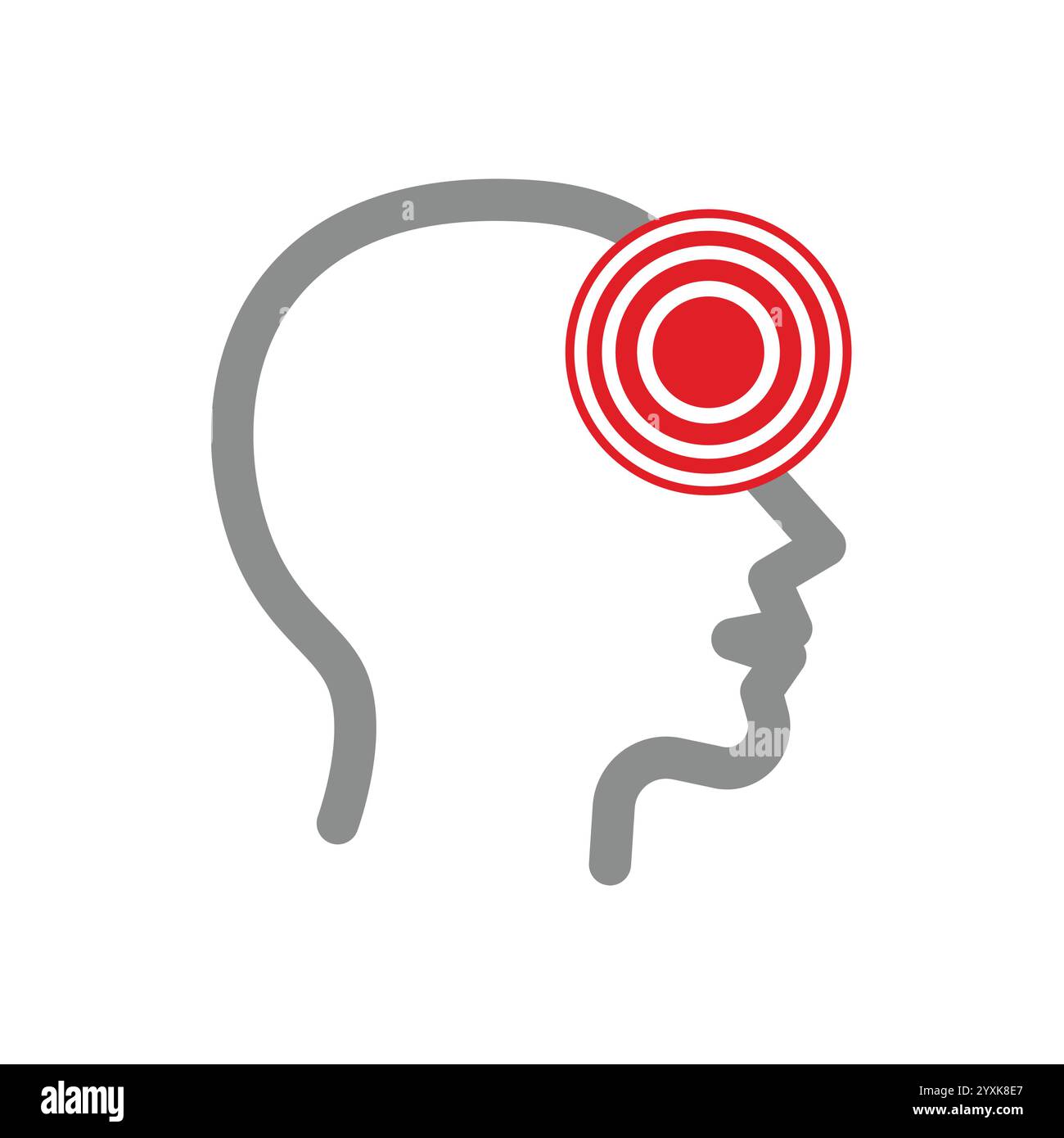 Migraine avec tête et vecteur de cercle rouge. Icône de ligne de maux de tête ou de sinusite. Illustration de Vecteur