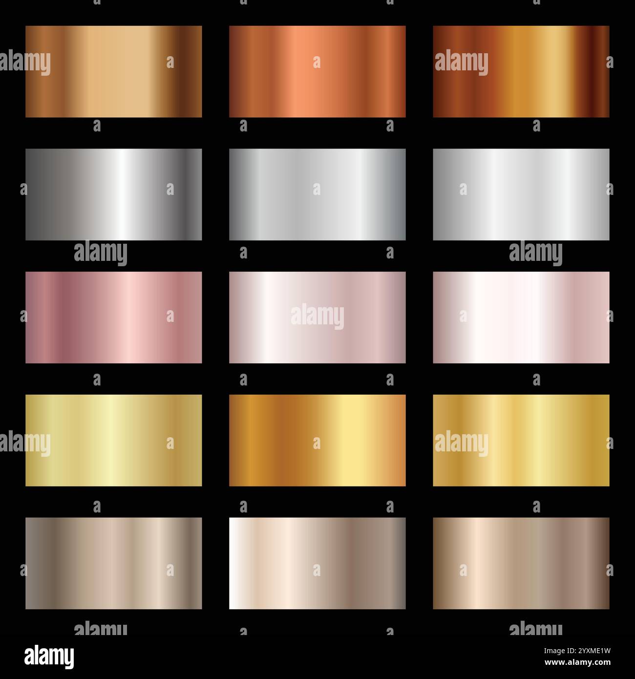 Ensemble de fond de gradation de texture dorée rose, argent, bronze, cuivre et feuille d'or. Illustration de Vecteur