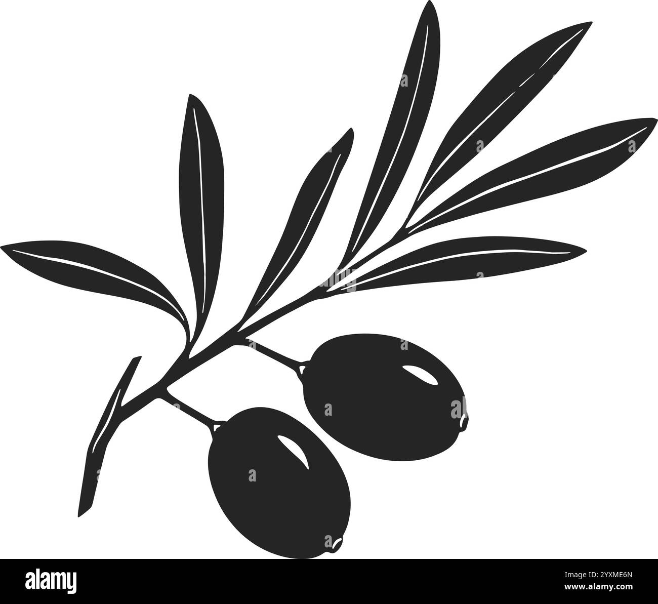 Simple motif de branche d'olivier noir et blanc. Illustration de Vecteur