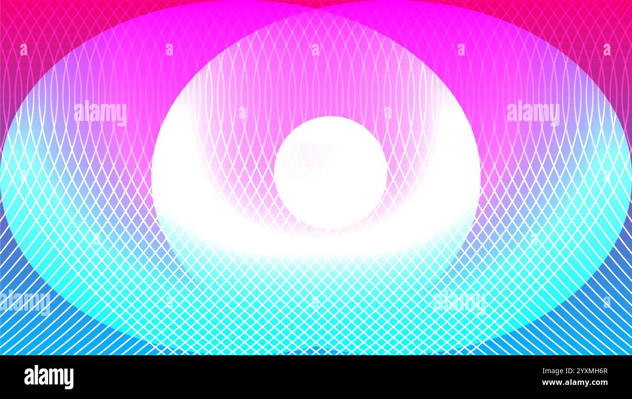 Fond bleu ciel magenta abstrait avec cercle blanc et formes ovales sur le motif de lignes courbes Illustration de Vecteur