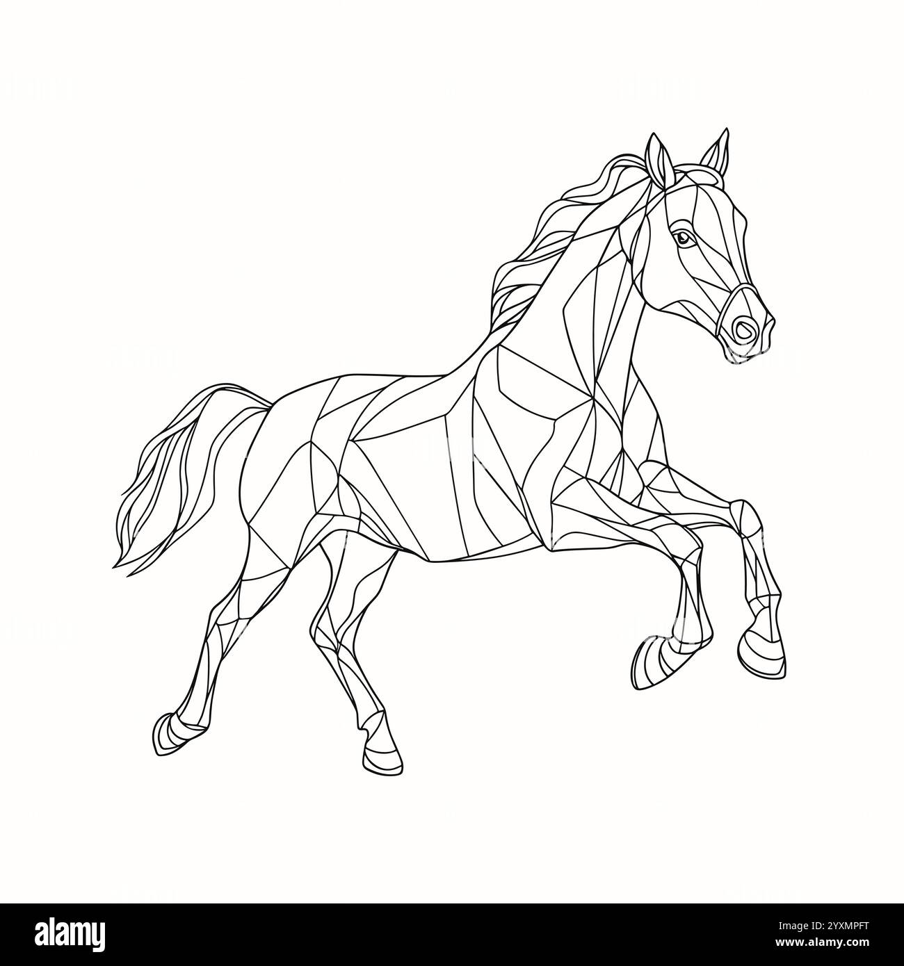 Icône de cheval de contour dans un style géométrique abstrait. Logo animal dans le style origami. Mascotte de Mustang Running. Illustration vectorielle noir et blanc Illustration de Vecteur