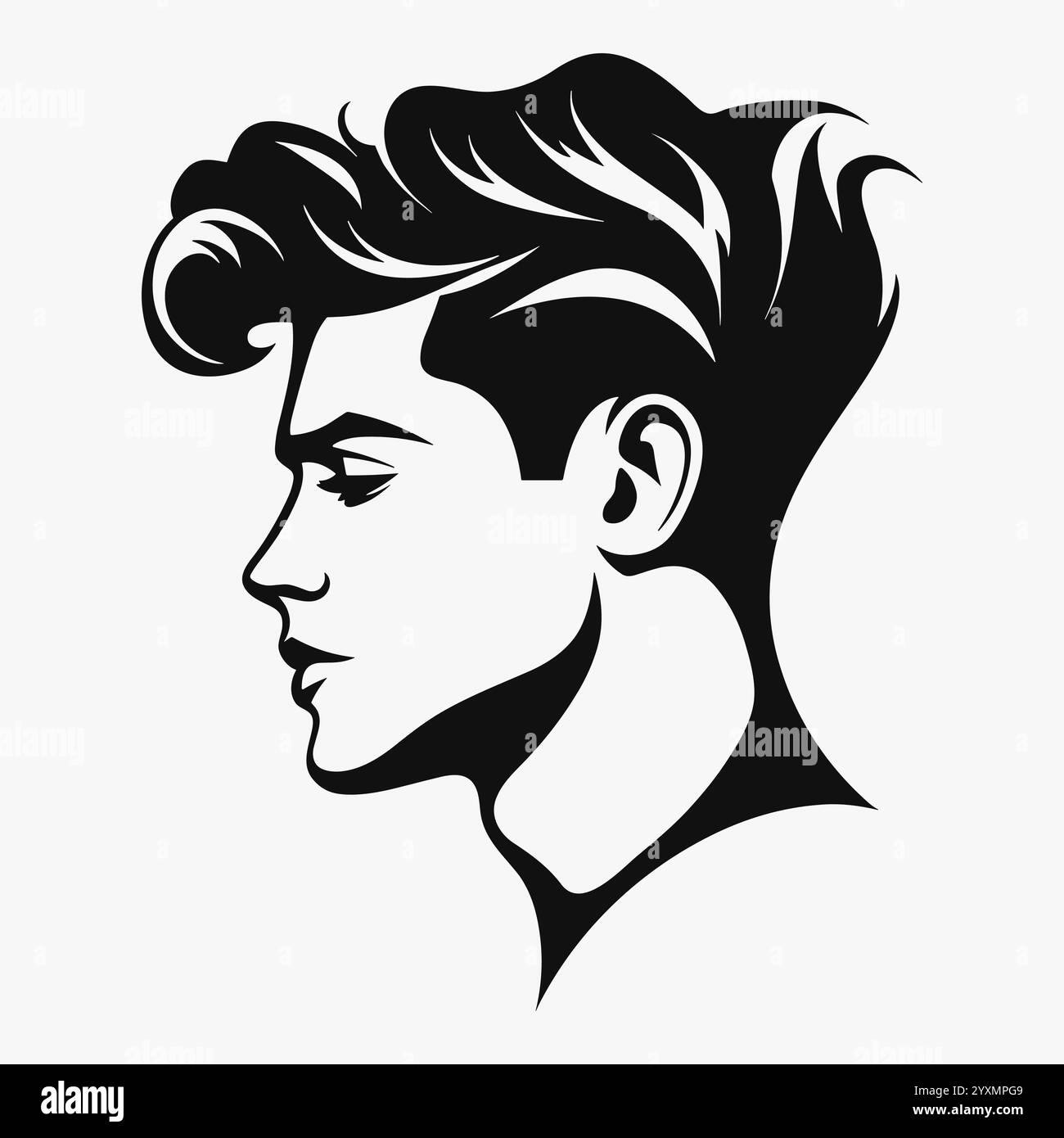 Logo de coupe de cheveux pour hommes. Silhouette noire sur fond blanc. Icône vectorielle Illustration de Vecteur