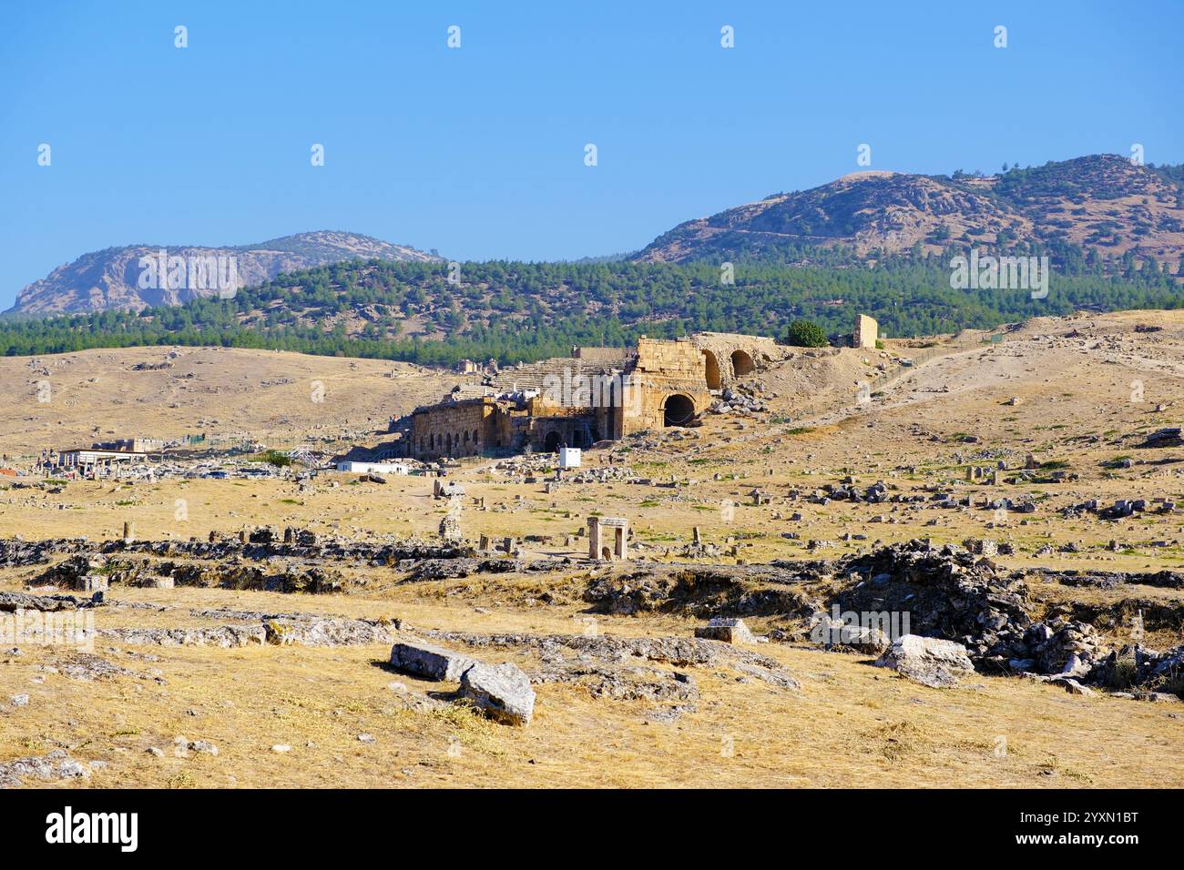 Théâtre Hiérapolis et paysage à Pamukkale, Turquie Banque D'Images