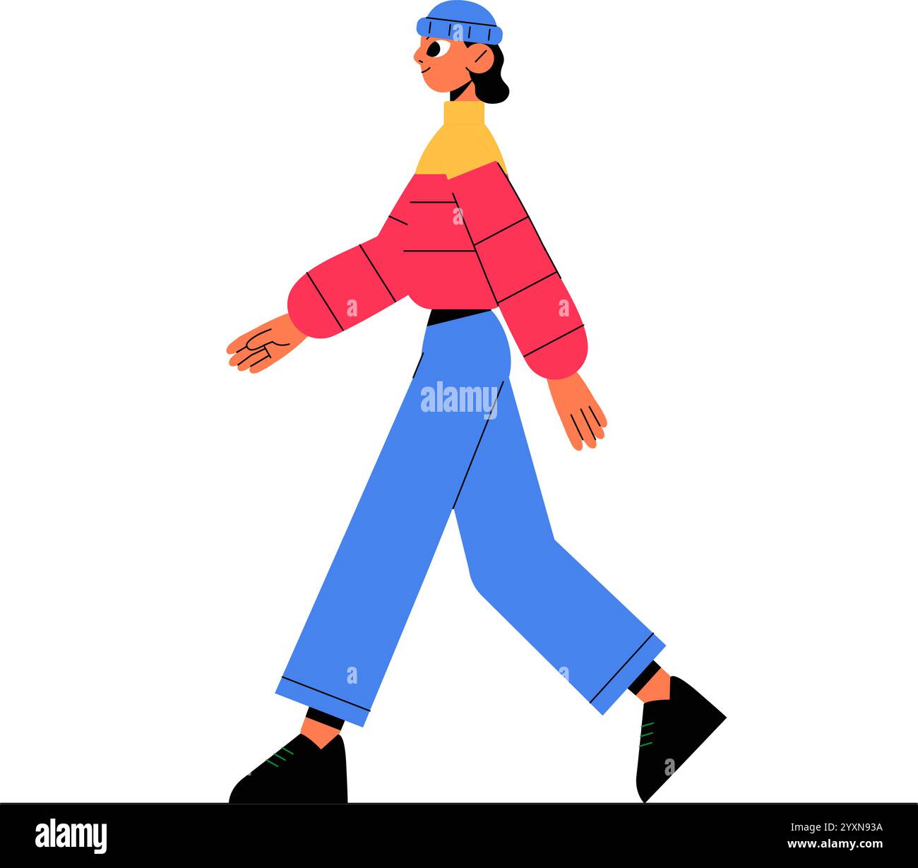 Jeune homme marchant dans le streetwear à la mode dans Flat Vector illustration symbolisant le style, la mode et la confiance, isolé sur fond blanc Illustration de Vecteur