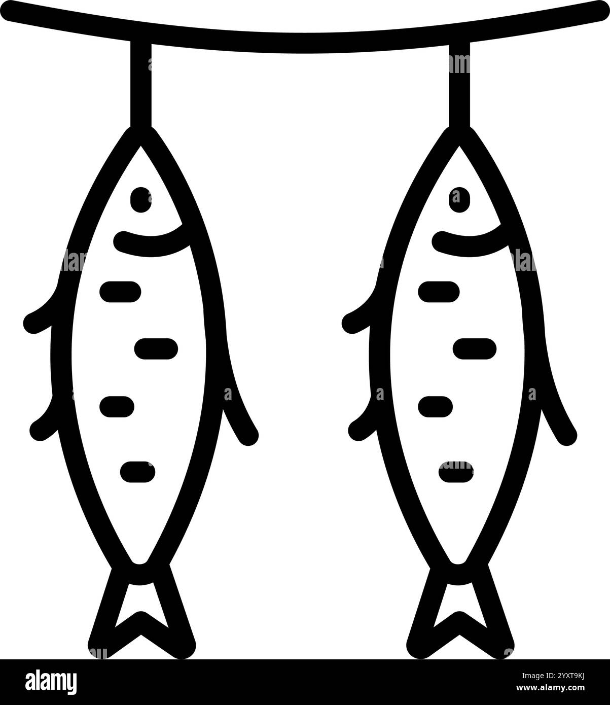 Icône de ligne de poisson. Affiche de produit de la mer, symbole de cuisson du poisson de mer ou d'ingrédient culinaire. Idéal pour les menus de restaurants, cafés, bars et aires de restauration. Si Illustration de Vecteur