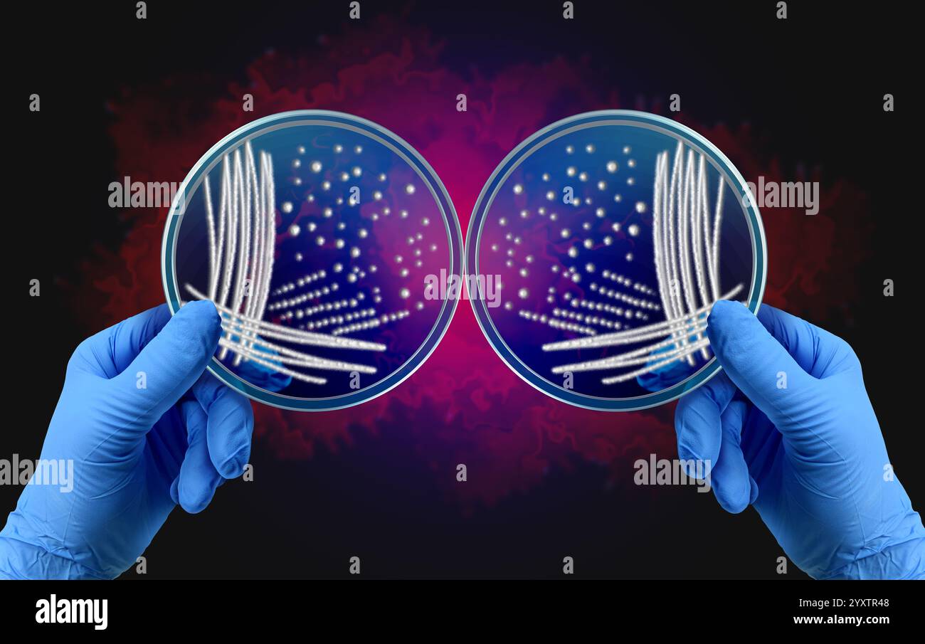 Concept de bactéries miroir comme micro-organismes hypothétiques avec chiralité moléculaire inversée utilisant des biomolécules d'image miroir comme d-acides aminés au lieu de Banque D'Images