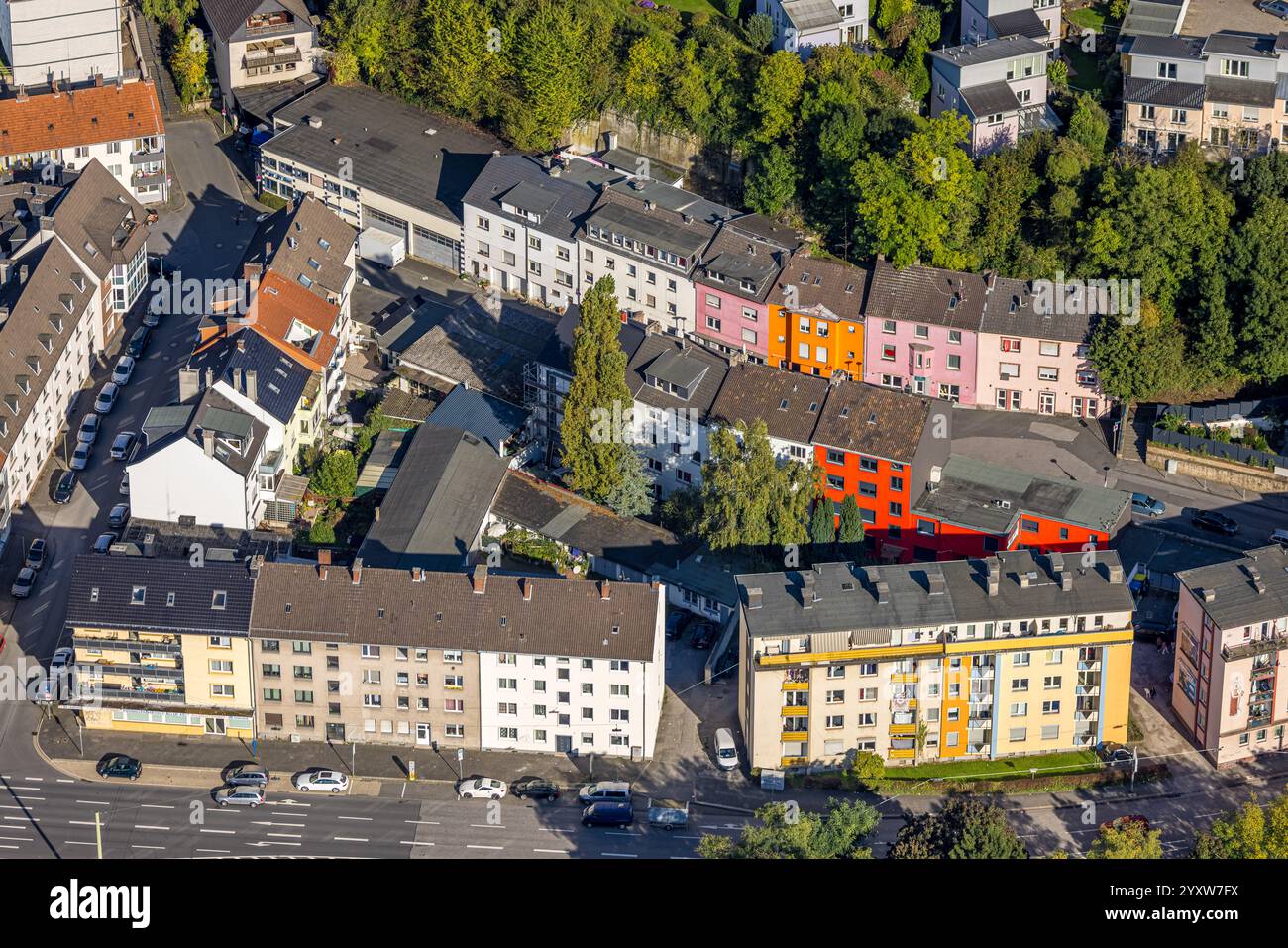 Vue aérienne, quartier rouge Düppenbeckerstraße, quartier rouge Bordellstraße, ville moyenne, Hagen, région de la Ruhr, Rhénanie-du-Nord-Westphalie, GER Banque D'Images